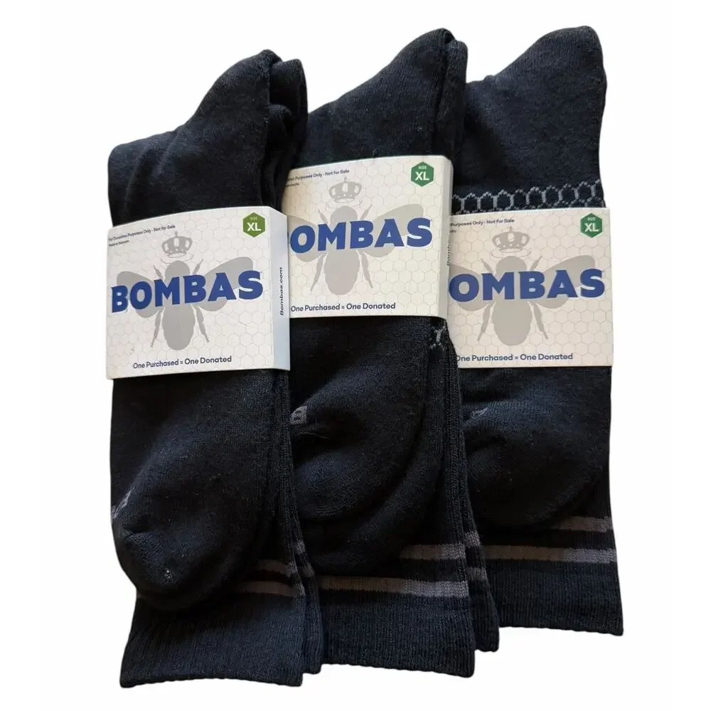 Bombas Men’s XL Performance Crew Sock Bundle 3 Pair Black Athletic NIP